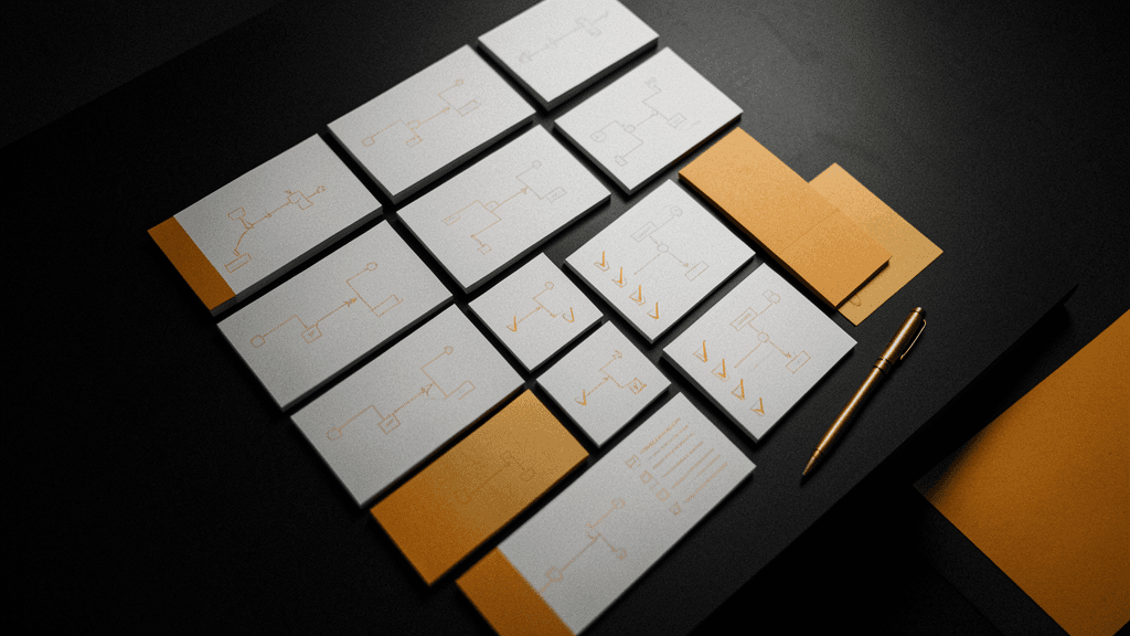 Printed skill documents and checklists arranged on a dark desk in amber ink